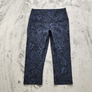 Lululemon Wunder Under Hi-Rise 1/2 Tight Women 8 Blue Black Full-On Luxtreme 17"